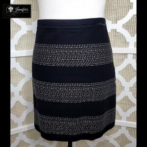 LOFT Women's Black with Cream Horizontal Stitch Pencil Skirt Size 14